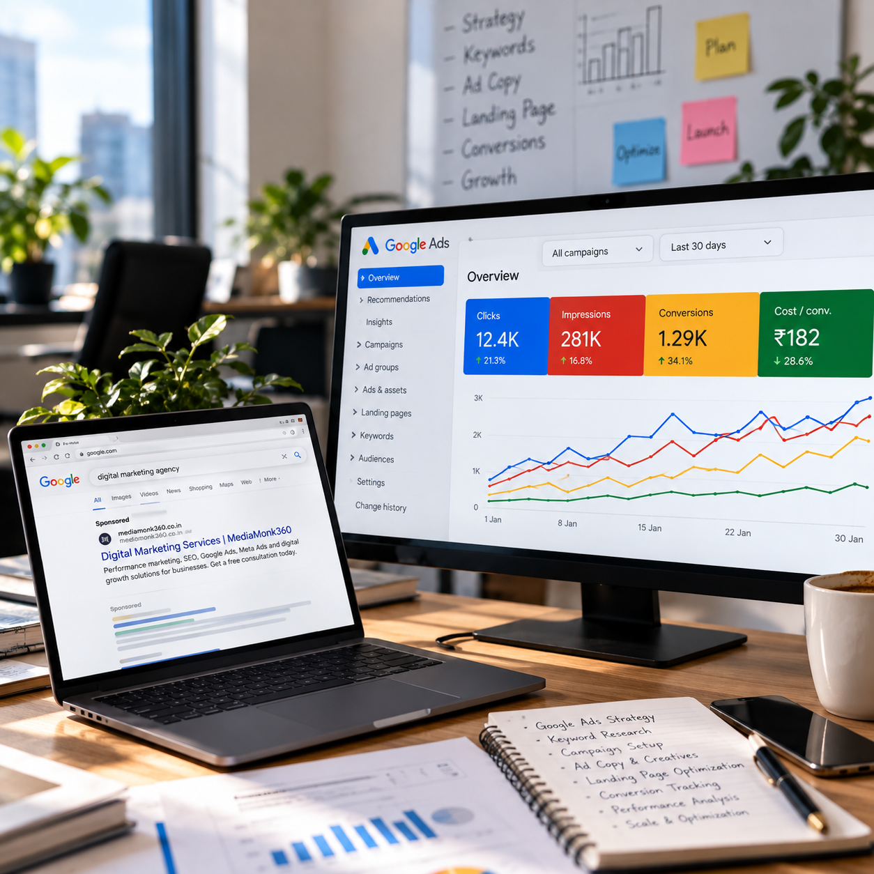 Digital marketing team managing Google Ads and PPC campaigns