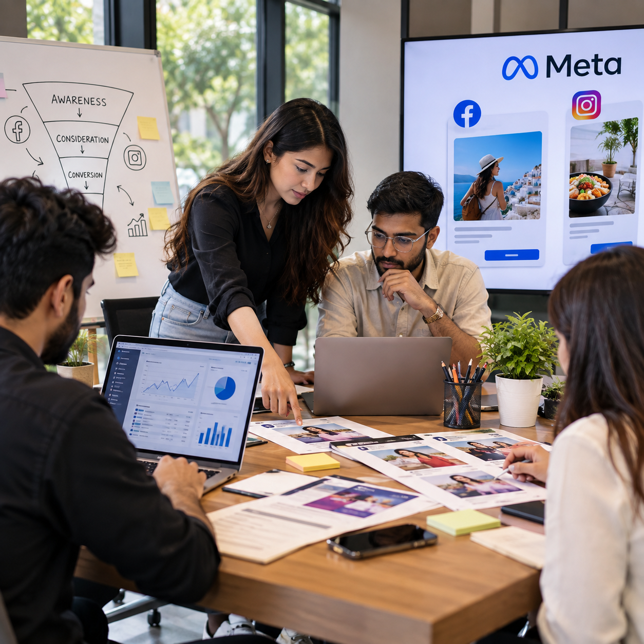 Digital marketing team planning Meta Ads campaigns